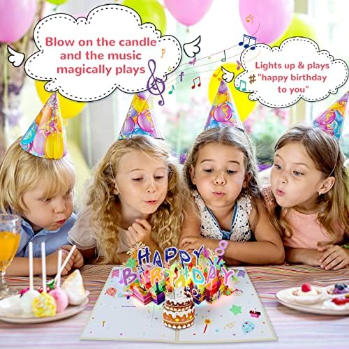 3D Musical Birthday Card with LED Light and Blowable Candle