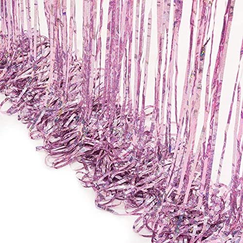 BRAVESHINE Pink Tinsel Curtain Backdrop - 2Pcs 32x82ft