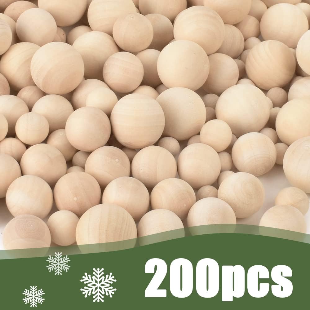 200Pcs Wood Balls Craft in 4 Sizes for DIY Projects