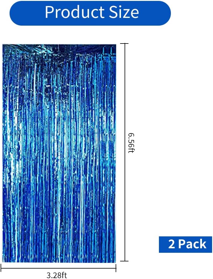 BEISHIDA 2 Pcs Blue Door Streamers Tinsel Curtain Party Backdrop
