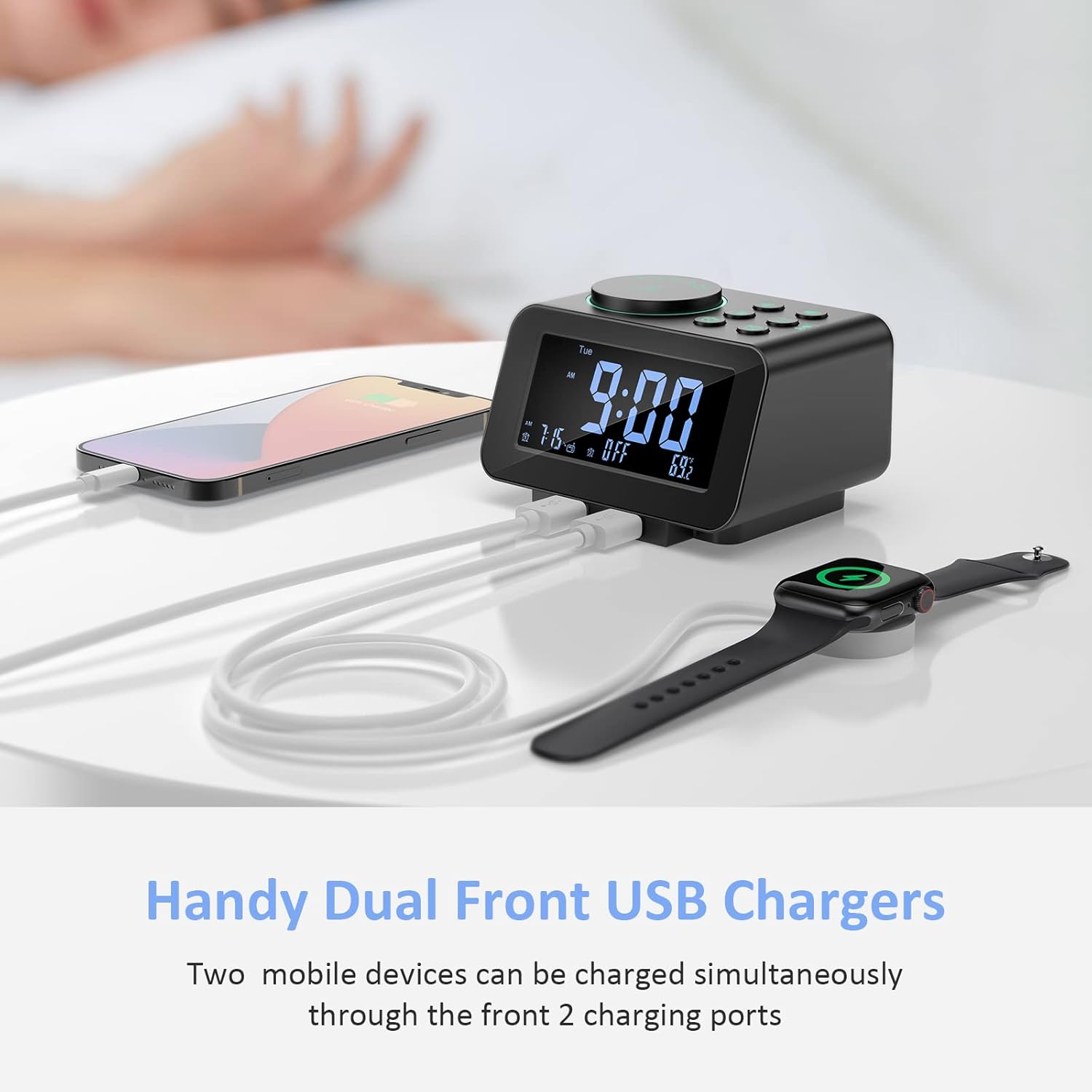 uscce Digital Dual Alarm Clock Radio with Dimmer and Thermometer