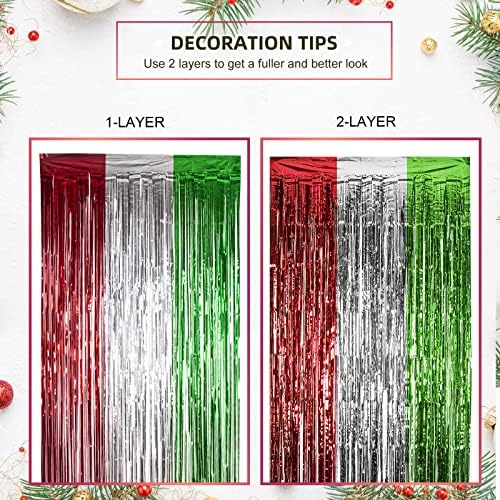 LOLStar 3 Pack Foil Fringe Curtains for Christmas Decorations