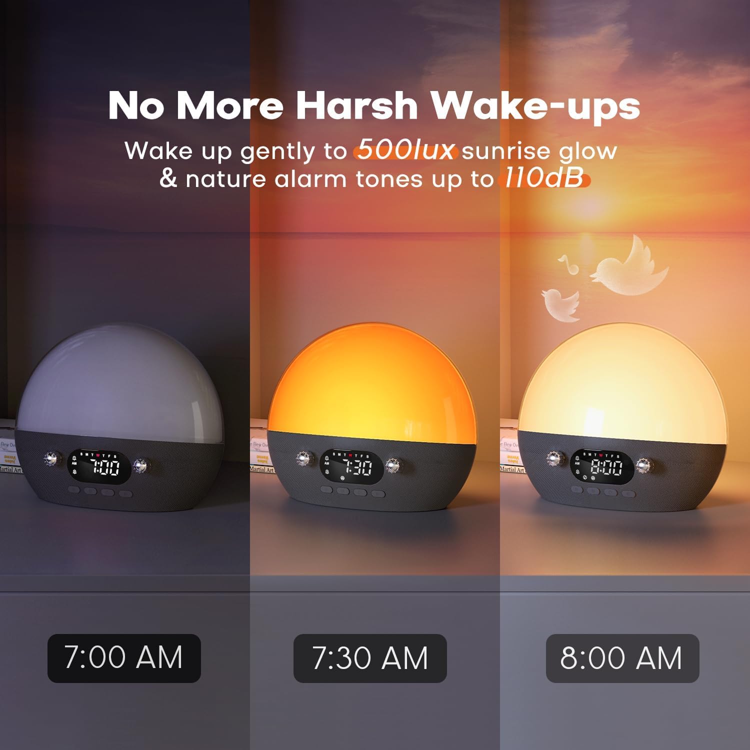 Dekala RestOnn Sunrise Alarm Clock with Sunset Sound and Amber Night Light