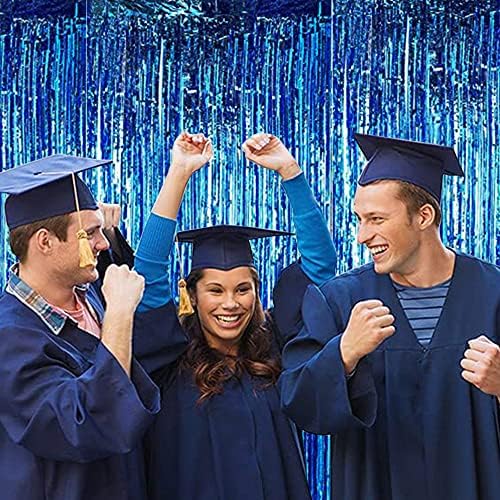 BEISHIDA 2 Pcs Blue Door Streamers Tinsel Curtain Party Backdrop