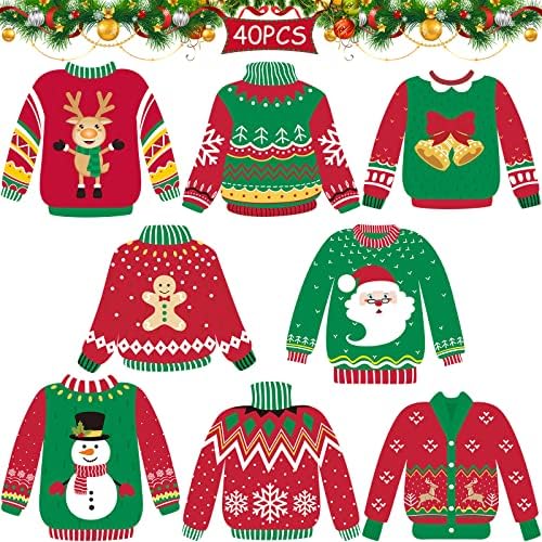40 Piece Ugly Sweater Cutouts for Christmas Party Decorations