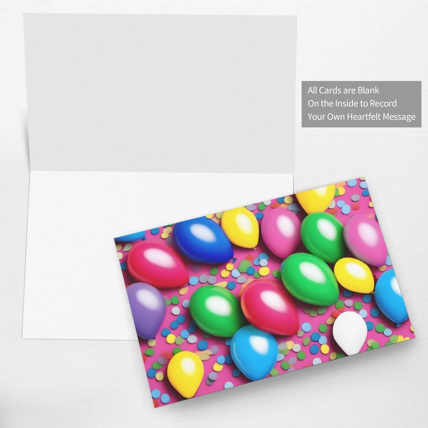 PHAYAH Balloons Confetti Holiday Cards 10 Pack with Gray Envelopes