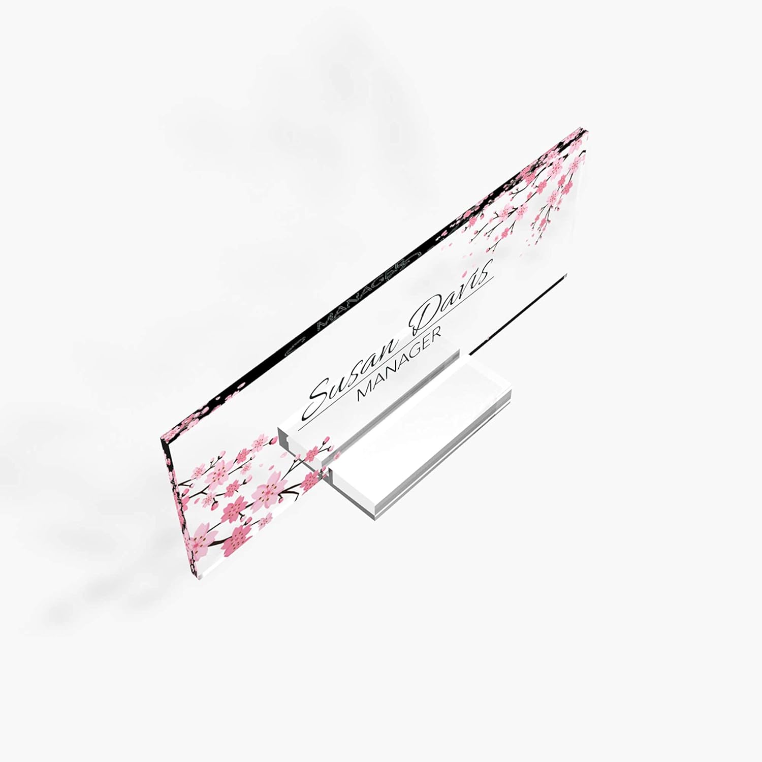 Personalized Office Name Plate with Cherry Blossom Design