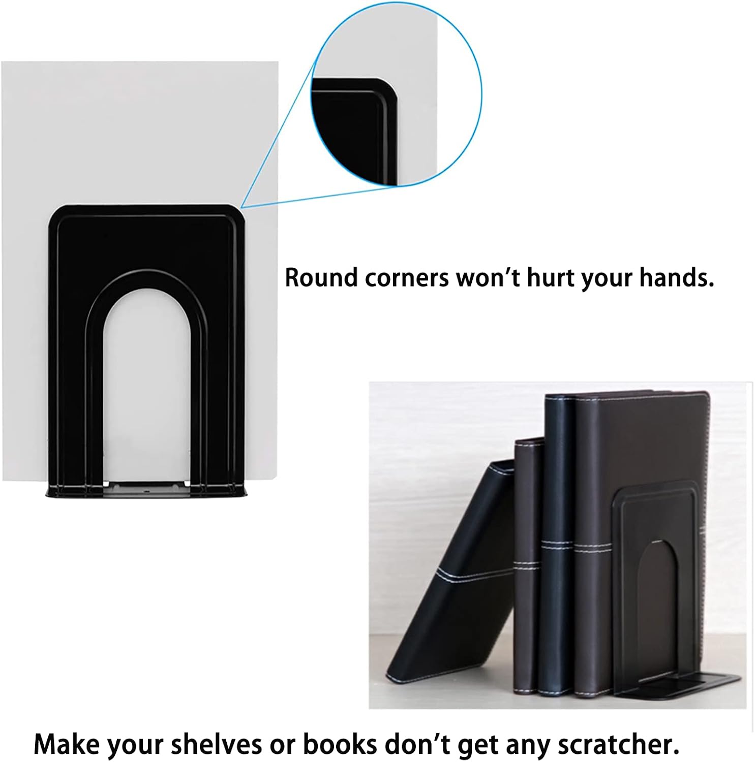 Heavy Duty Metal Bookends 4 Pair 8 Piece Black