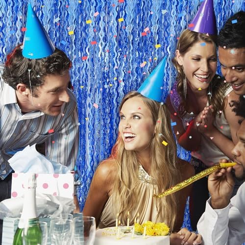 BOMSI Blue Wavy Tinsel Foil Fringe Curtain