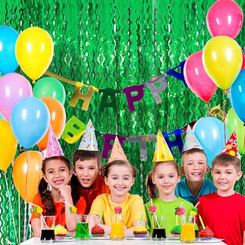 Green Tinsel Foil Fringe Curtain for Party Backdrop