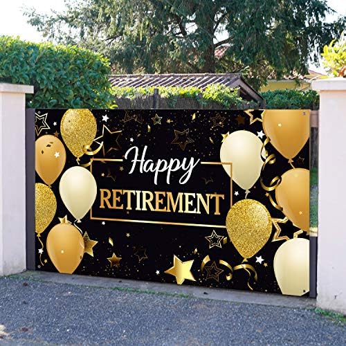 Blulu Retirement Party Banner Decorations Black Gold