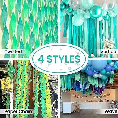 PartyWoo Crepe Paper Streamers 4 Rolls 328ft Mint Green