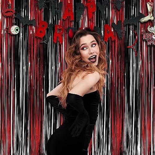 GREATRIL Black Red Party Streamers Backdrop