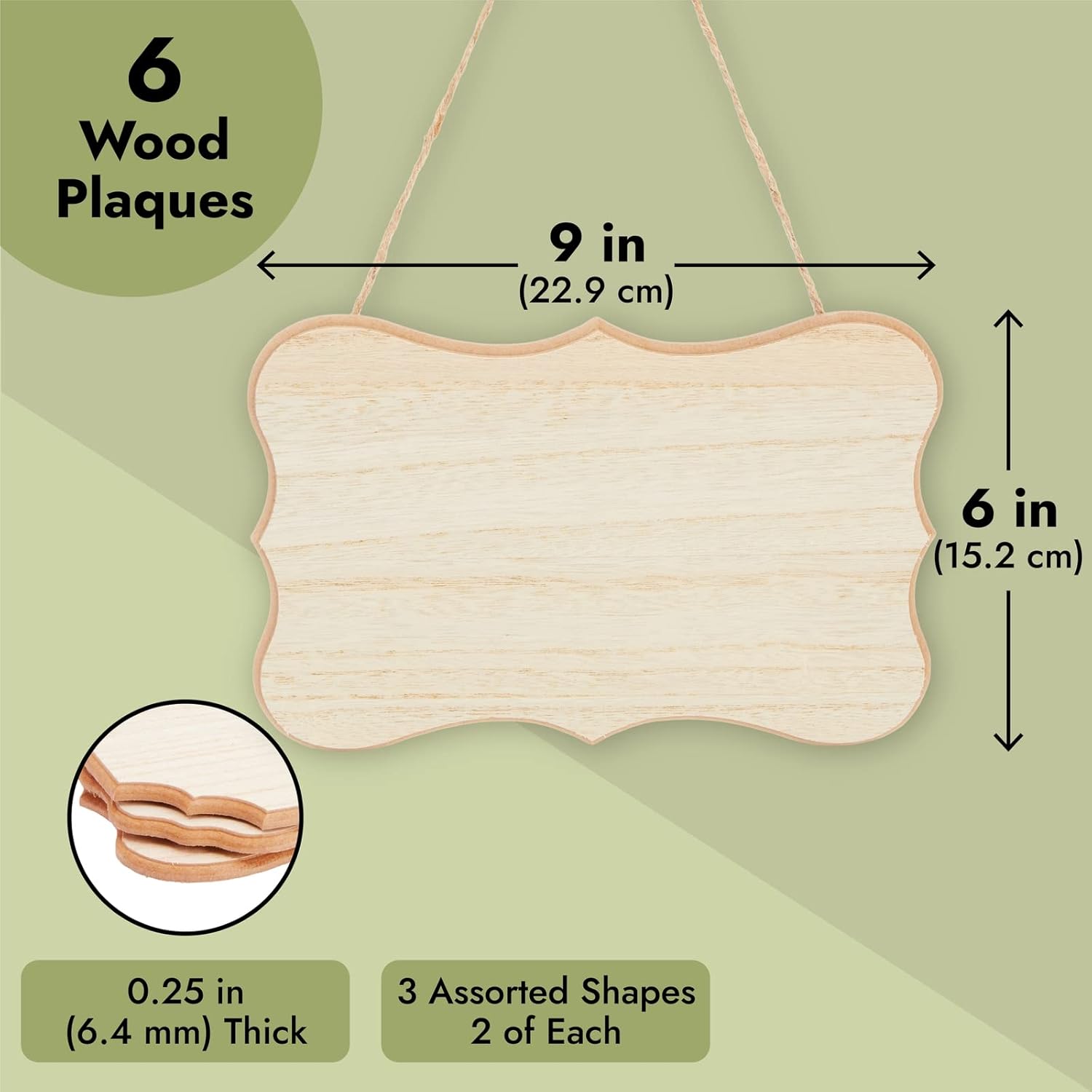 Juvale Wooden Plaques for Crafts 9x6 Inch 6 Pack