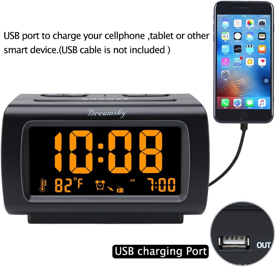 DreamSky Alarm Clock Radio with Bright Display and USB Port