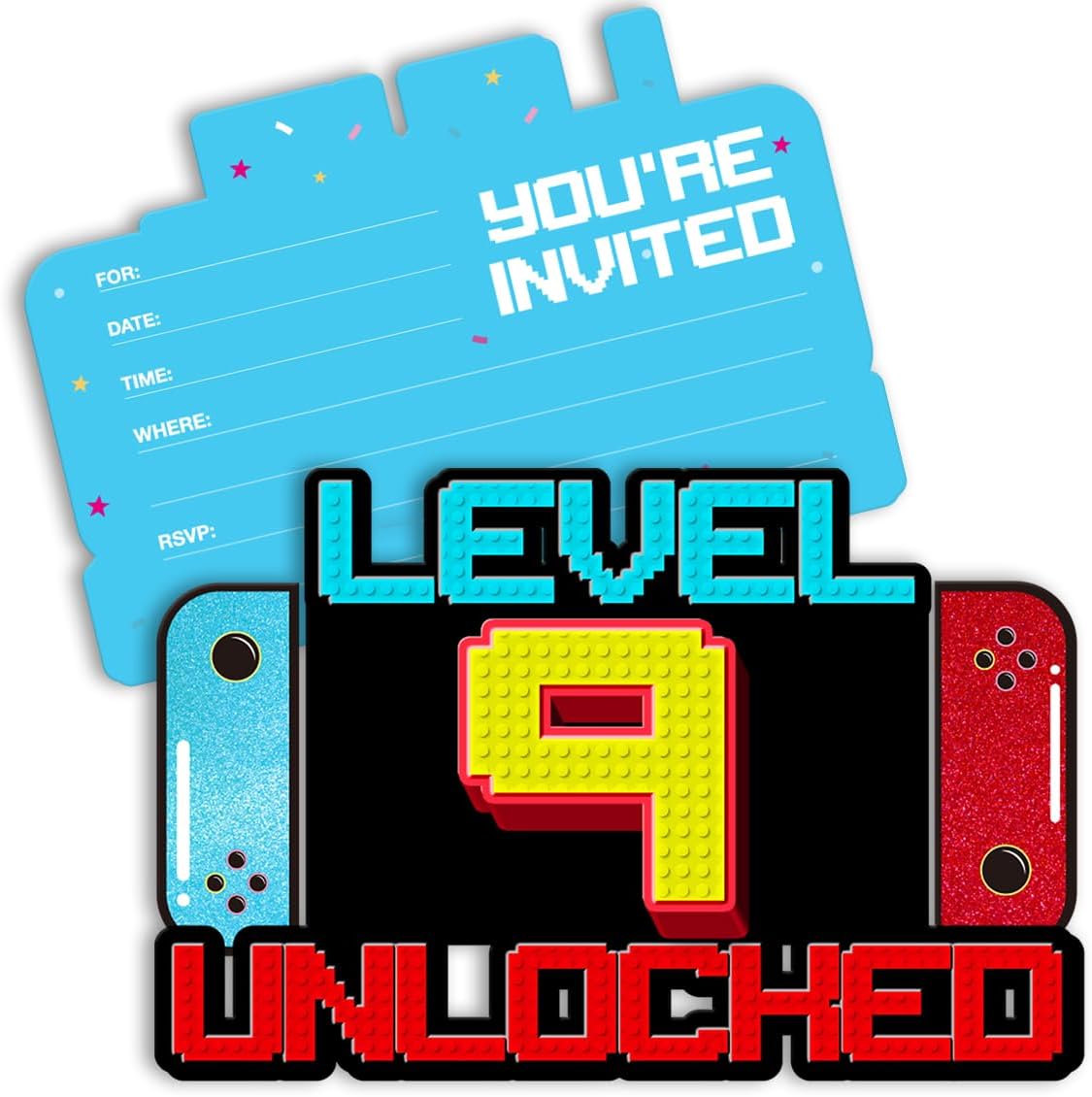 Video Game Birthday Invitations with Envelopes 20 Pack