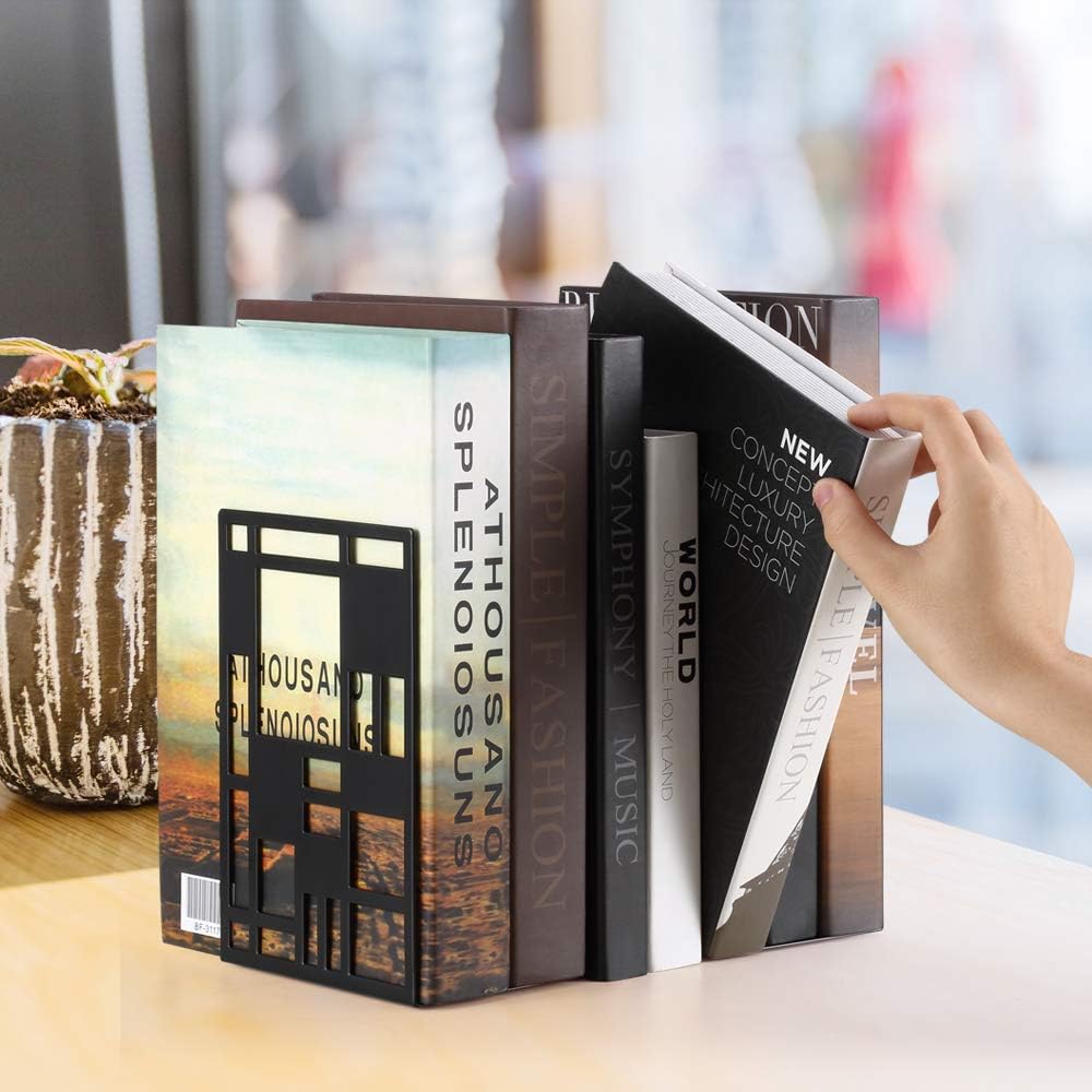 Heavy Duty Metal Bookends with Anti-Slip Pads 1 Pair