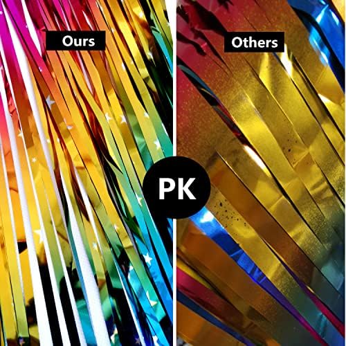 Sparkly Rainbow Gradient Tinsel Foil Fringe Curtain 2 Packs