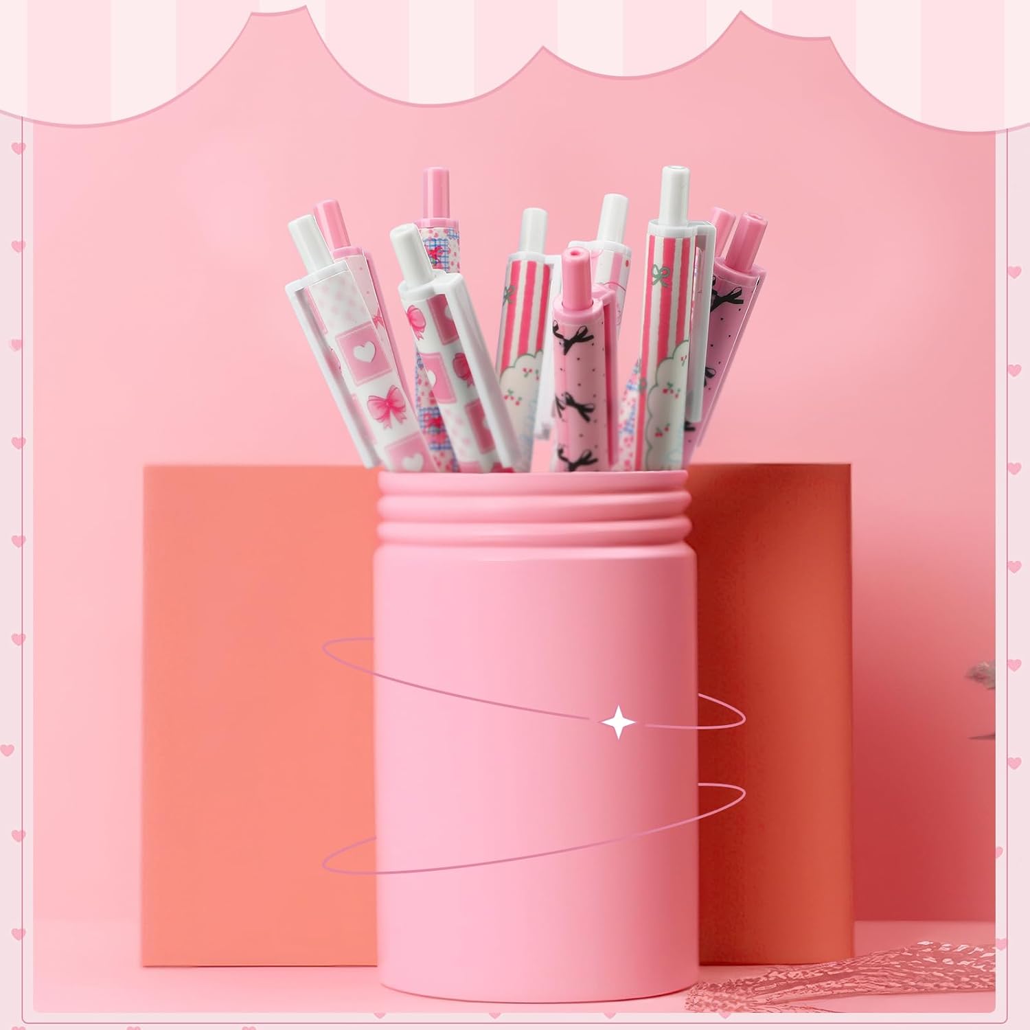 12 Pcs Coquette Bow Pens Pink Girly Set