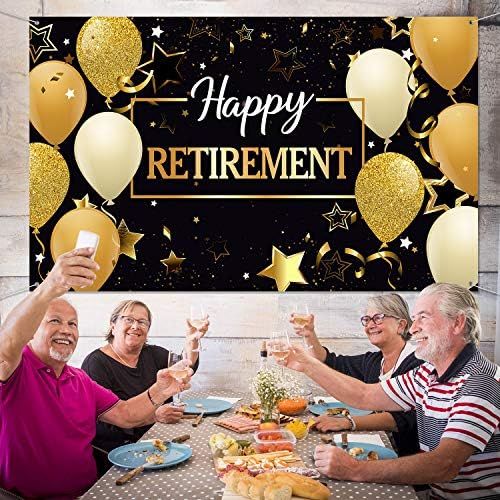 Blulu Retirement Party Banner Decorations Black Gold