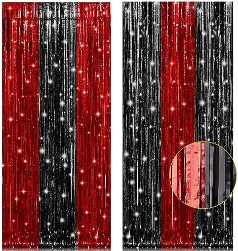2 Pack Black and Red Foil Curtain Party Decorations
