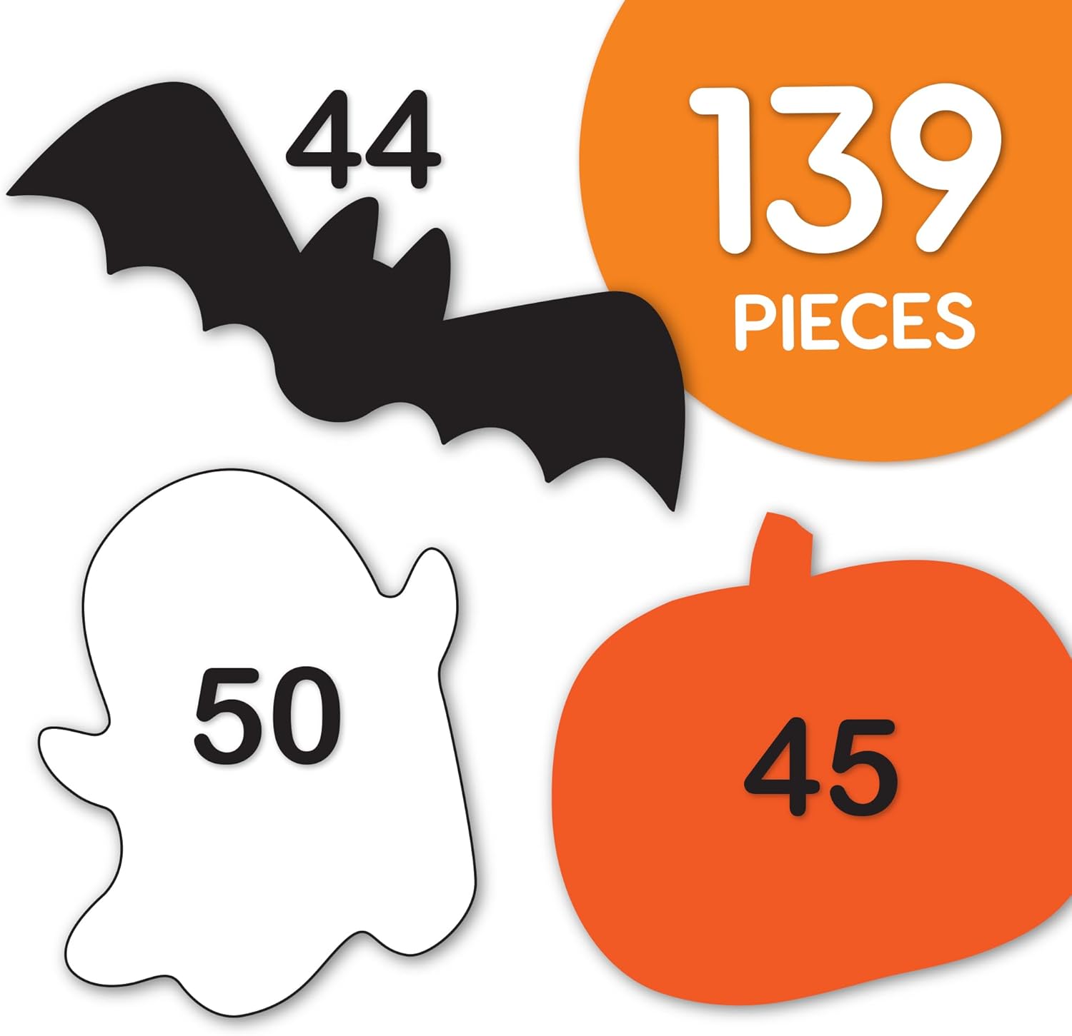 139 Halloween Ghosts Pumpkins Bats Punch Out Paper Cutouts 2-Sided