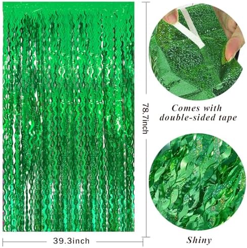 Green Tinsel Foil Fringe Curtain for Party Backdrop