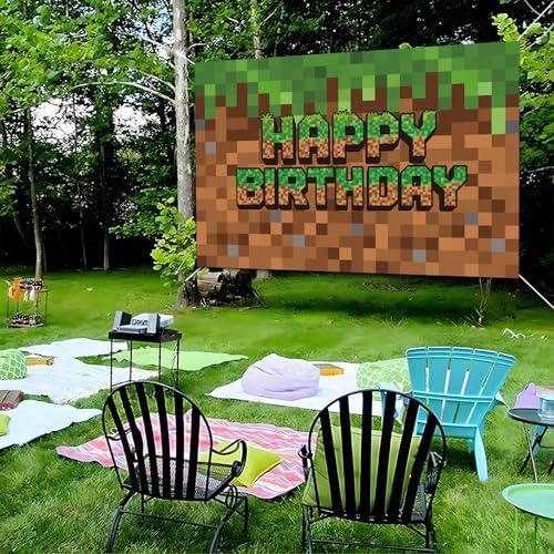 Green and Brown Video Game Themed Birthday Backdrop Banner