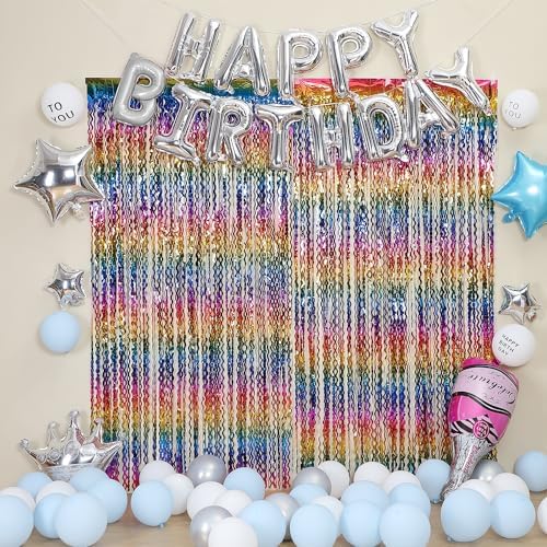 3 Pack Rainbow Foil Fringe Curtain Backdrop