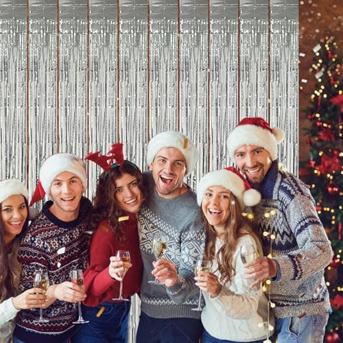 5 Pack Silver Foil Curtain Backdrop Photo Booth Props