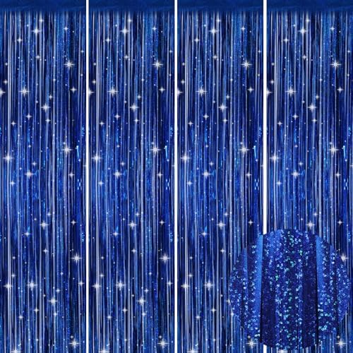 Picoway 4 Pack Foil Fringe Tinsel Curtains Blue