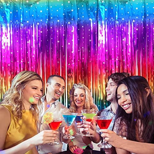 Sparkly Rainbow Gradient Tinsel Foil Fringe Curtain 2 Packs