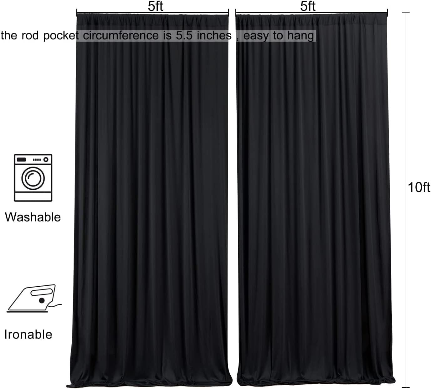 AK TRADING CO 10ft x 10ft IFR Polyester Backdrop Drapes Black