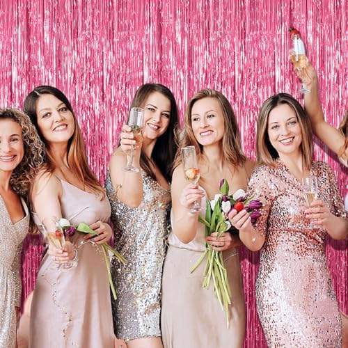 2 Pack Pink Metallic Foil Curtain Backdrop for Parties
