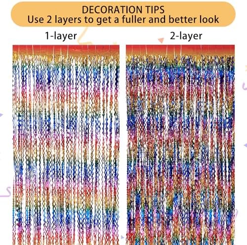 3 Pack Rainbow Foil Fringe Curtain Backdrop