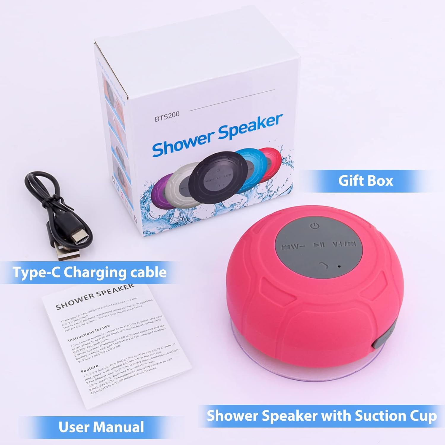 LUKADER Waterproof Bluetooth Shower Speaker Red