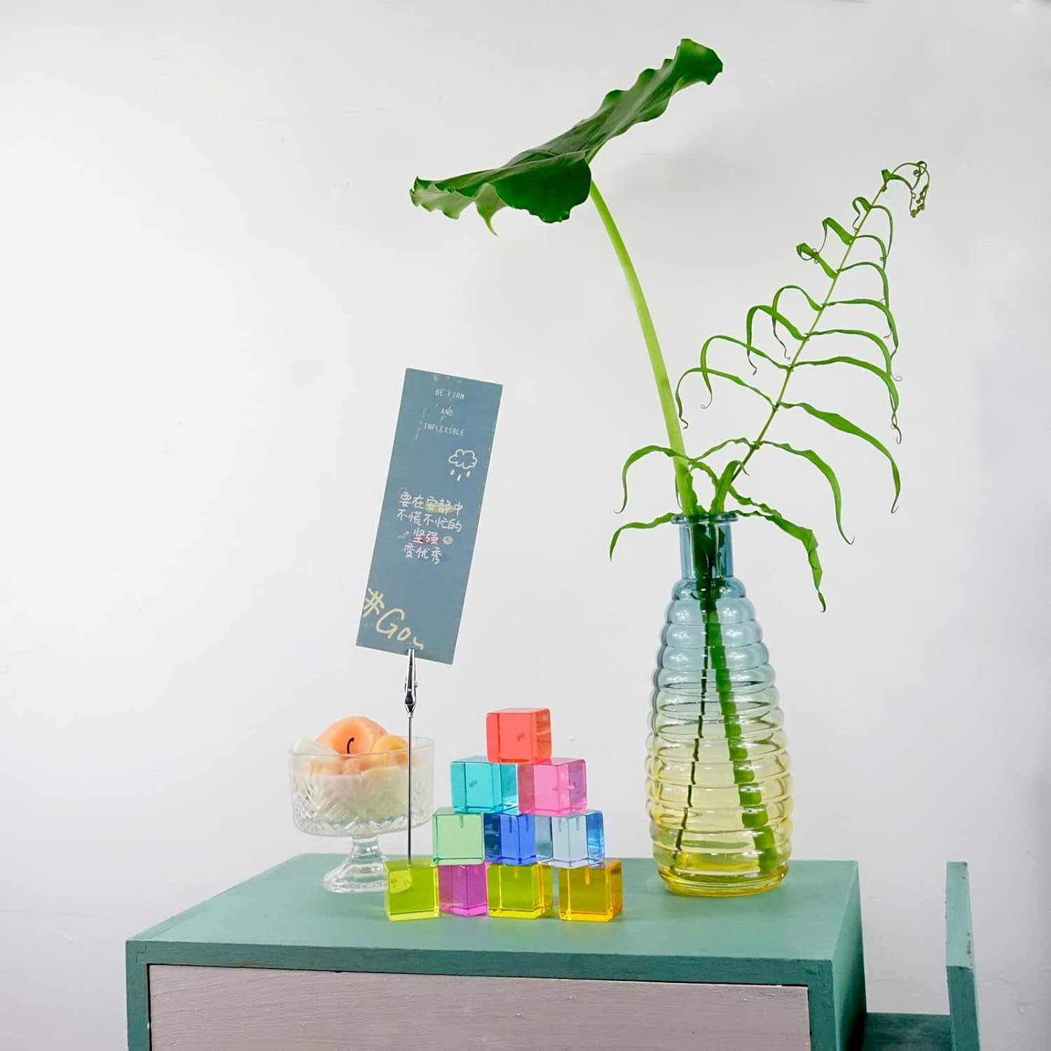 Rainbow Polaroid Photo Clip Stand with Clear Cube Base 10 pcs