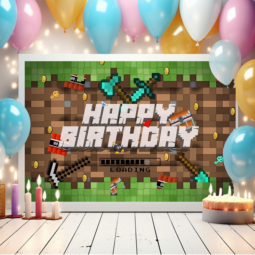 3x5 Ft Pixel Birthday Backdrop - Sandbox Theme Decorations