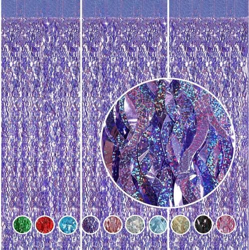 Purple Foil Fringe Curtains 3 Pack Party Decor