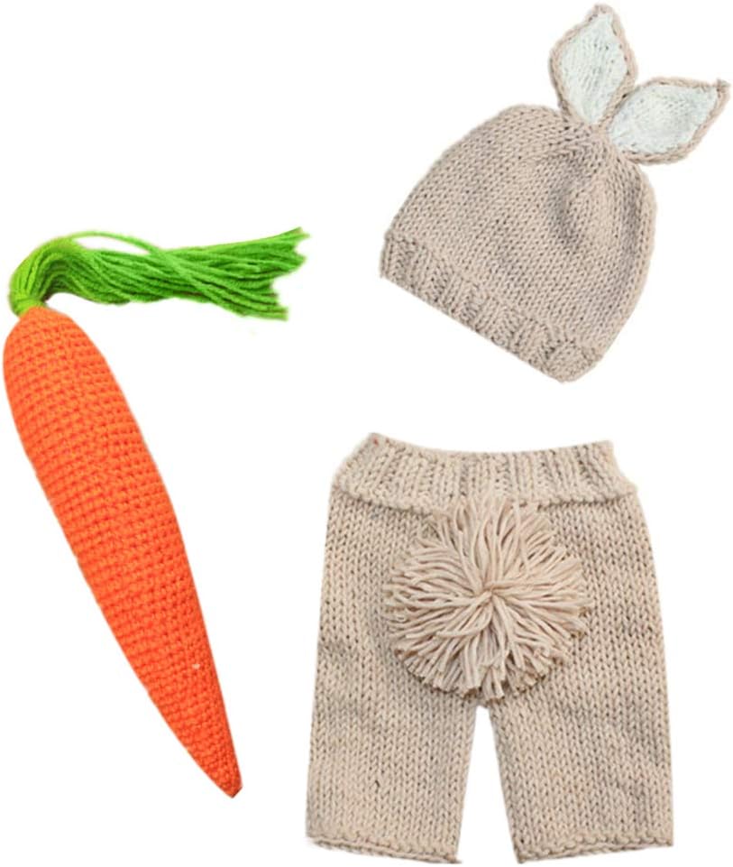 Newborn Baby Easter Outfit Crochet Knit Carrot Rabbit Beanie Pants Hat Set