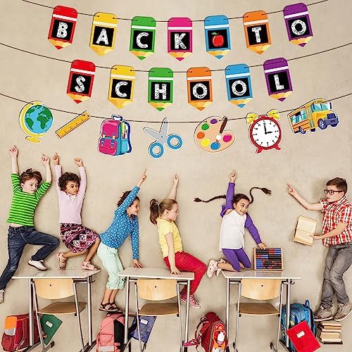 Welcome Back to School Banner with Hanging Ornaments