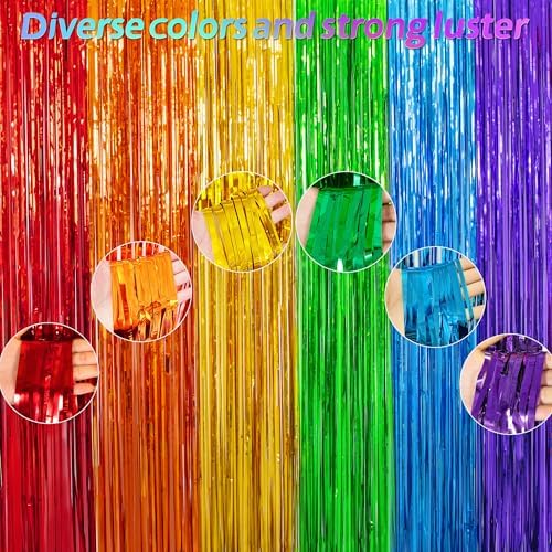 KAWKALSH Rainbow Foil Fringe Curtains 2 Pack