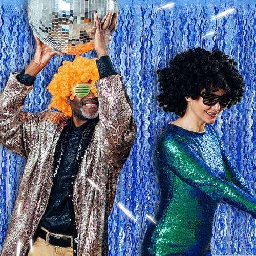 BOMSI Blue Wavy Tinsel Foil Fringe Curtain