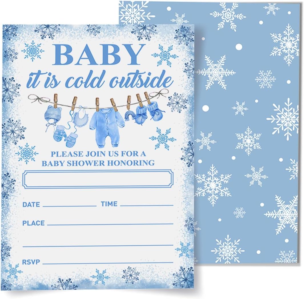 Winter Baby Shower Invitations Set of 20 Christmas Holiday Blue Snowflake Design