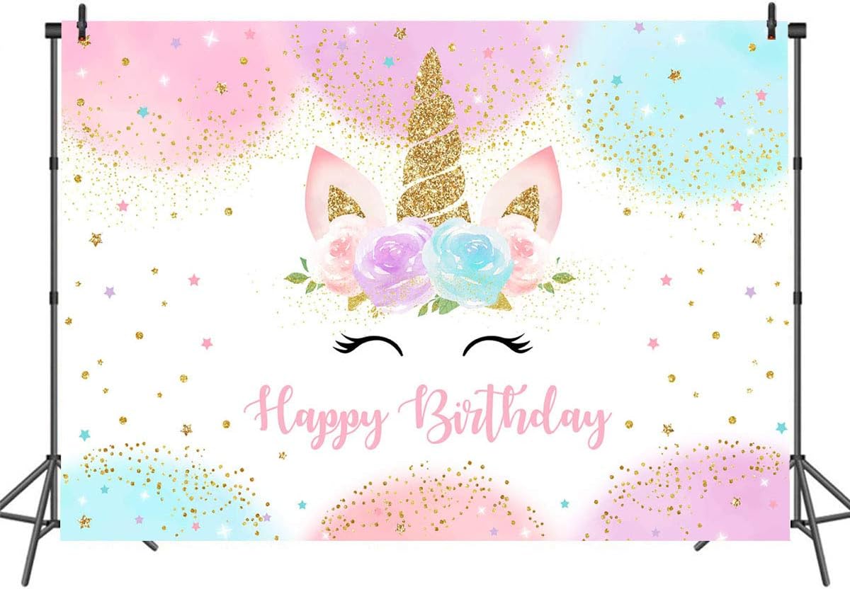 Mocsicka Unicorn Birthday Backdrop 5x3ft Pastel Rainbow Glitter