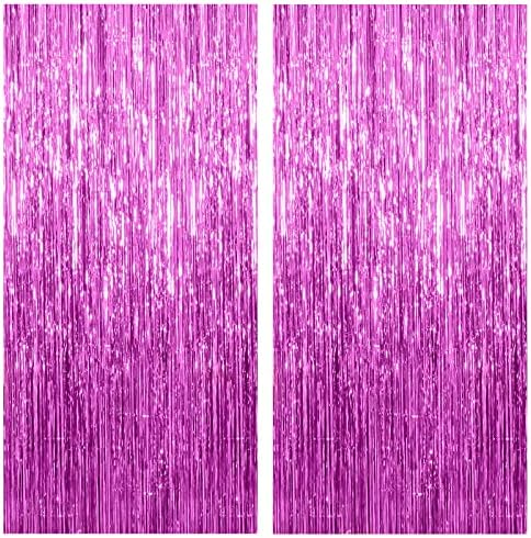 2 Pack Hot Pink Foil Fringe Backdrop Curtains
