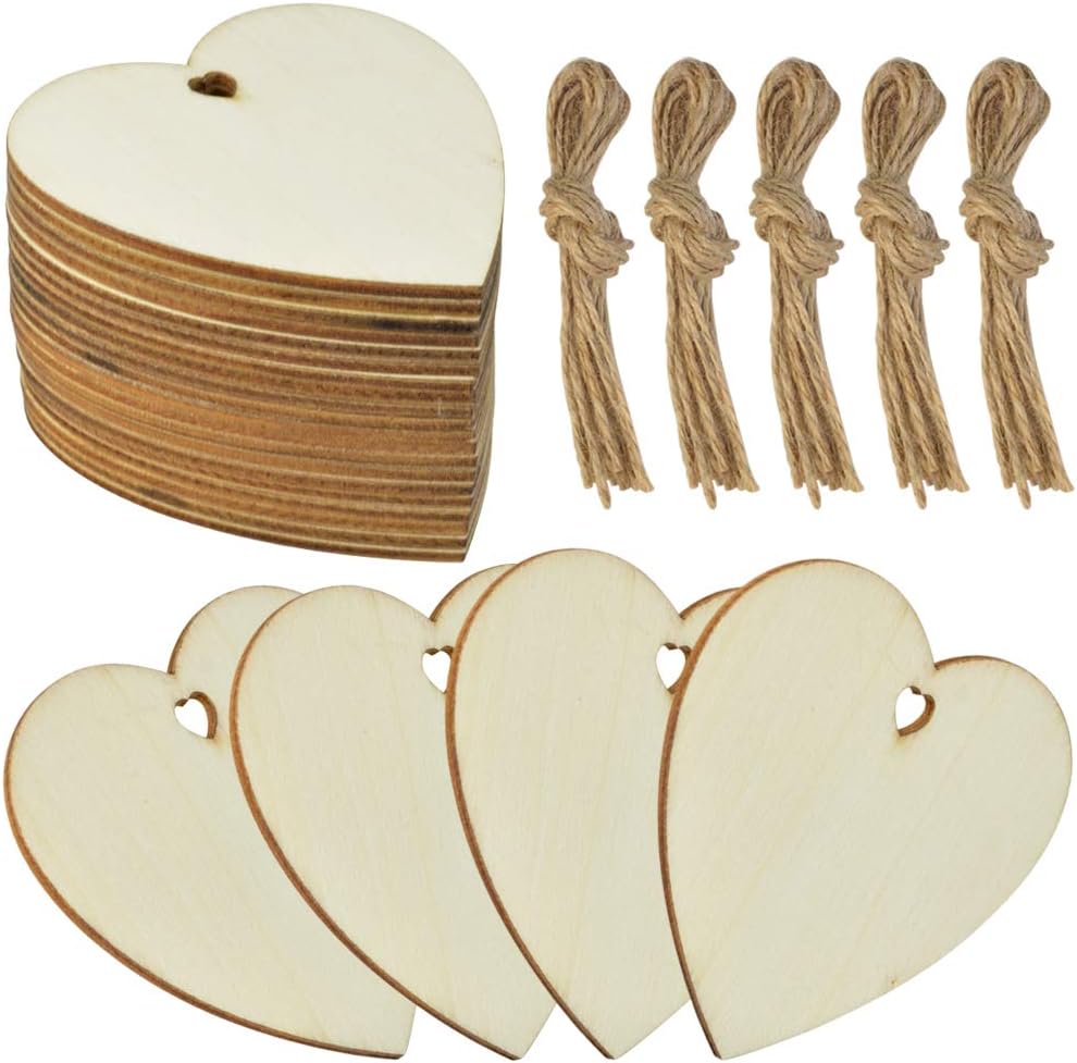 OBMWANG 50 Piece 3 Inch Natural Heart Wood Slices for DIY Ornaments