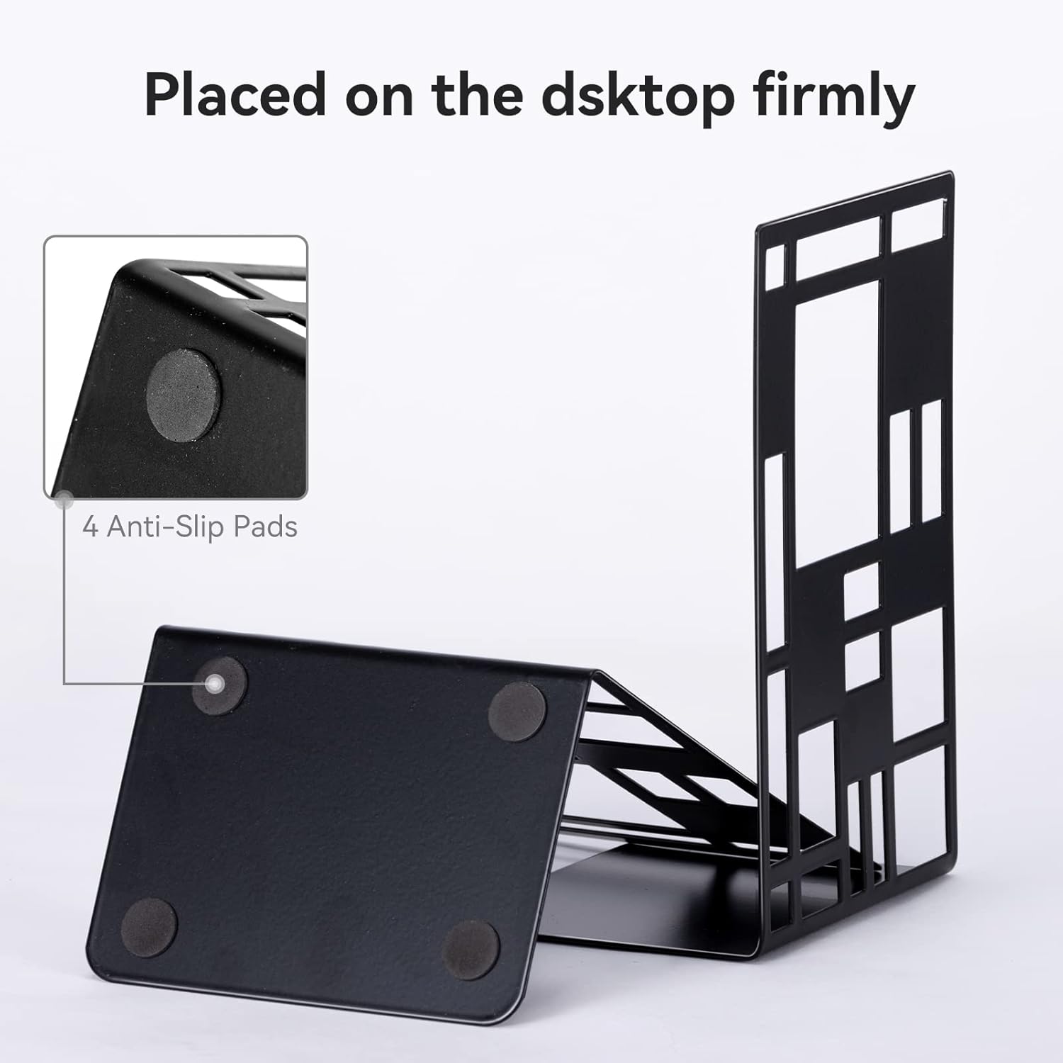 Heavy Duty Metal Bookends with Anti-Slip Pads 1 Pair