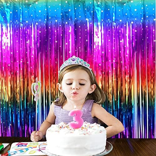 Sparkly Rainbow Gradient Tinsel Foil Fringe Curtain 2 Packs