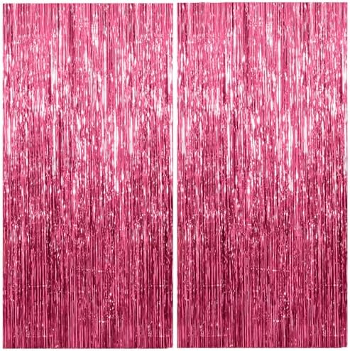 2 Pack Pink Metallic Foil Curtain Backdrop for Parties